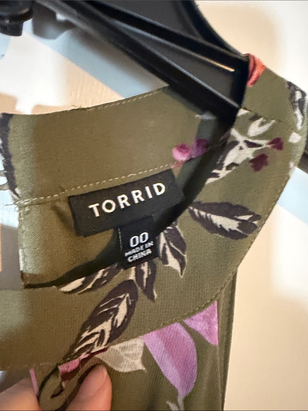 Torrid Olive Green Floral Chiffon Tiered Dress- Size 00 - Picture 3 of 6